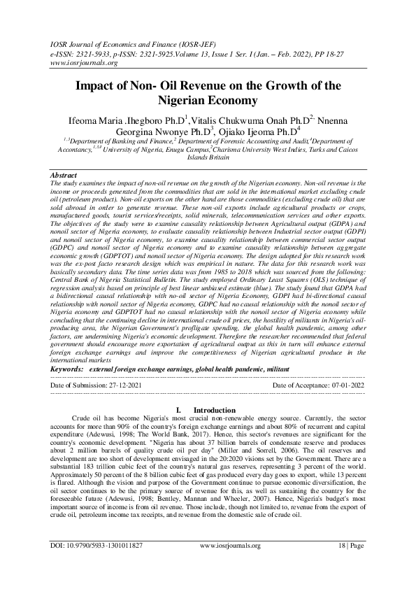 (PDF) Impact of Non-Oil Revenue on the Growth of the Nigerian Economy