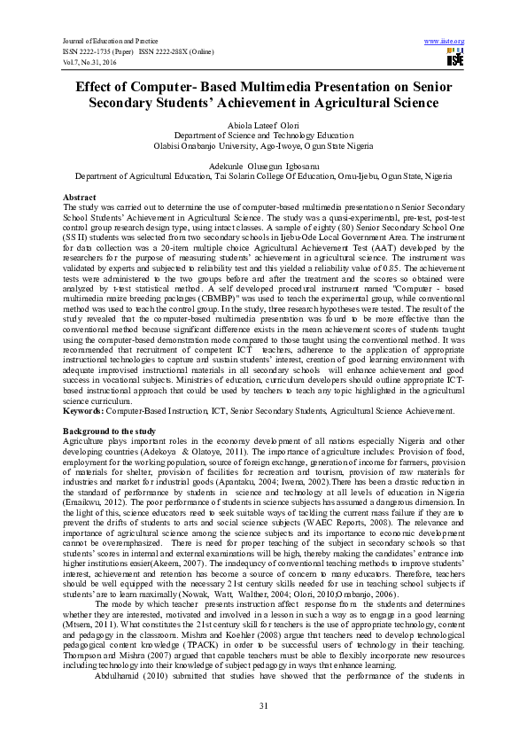 (PDF) Effect of Computer- Based Multimedia Presentation on Senior ...
