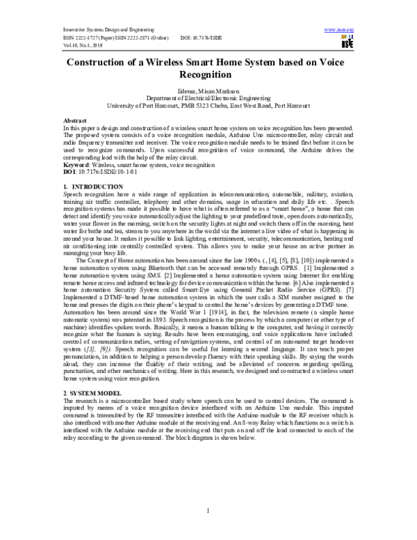 (PDF) Construction of a Wireless Smart Home System based on Voice ...