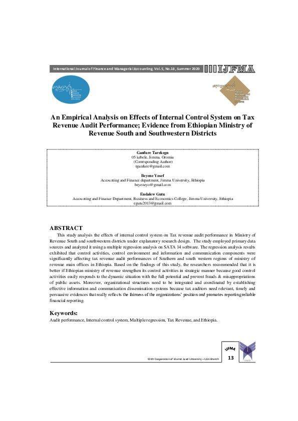 (PDF) An Empirical Analysis on Effects of Internal Control System on ...
