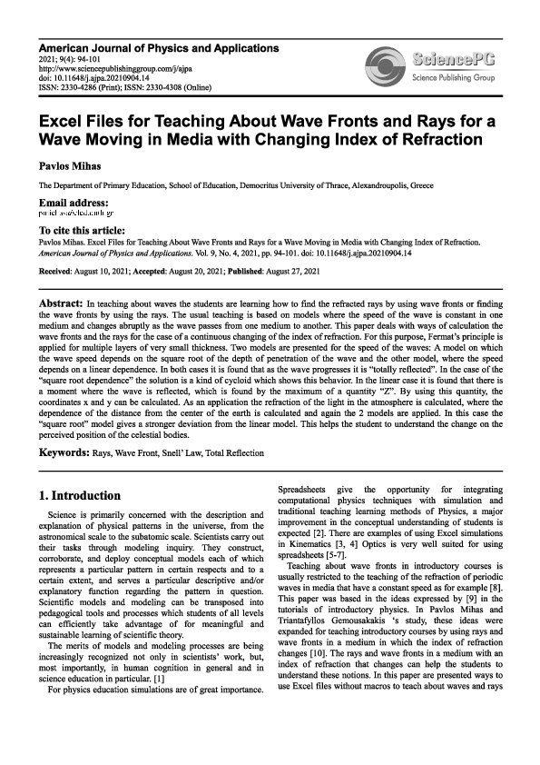 (PDF) Excel Files for Teaching About Wave Fronts and Rays for a Wave ...