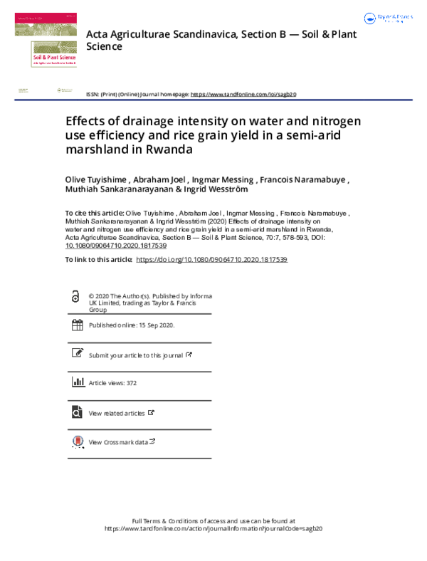 (PDF) Effects of drainage intensity on water and nitrogen use ...