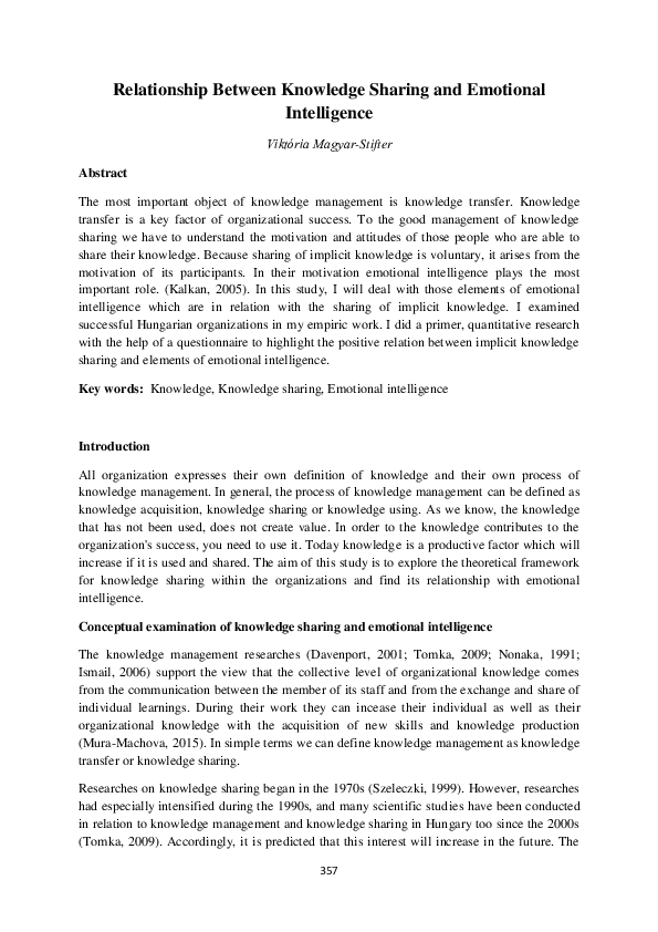(PDF) Relationship Between Knowledge Sharing and Emotional Intelligence