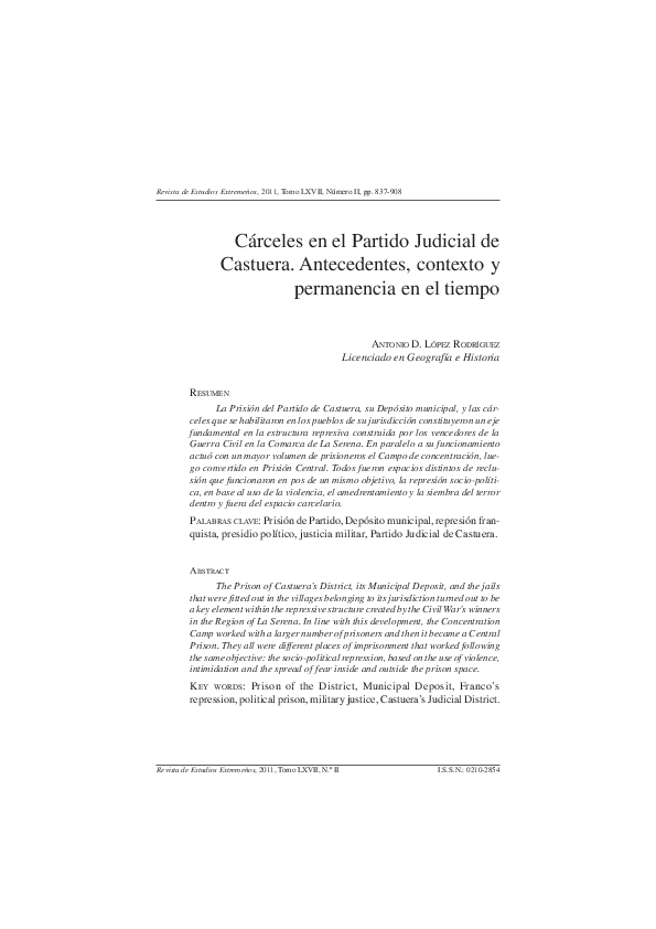(PDF) Cárceles en el Partido Judicial de Castuera. Antecedentes