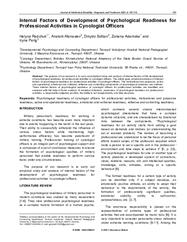 (PDF) Internal Factors of Development of Psychological Readiness for ...