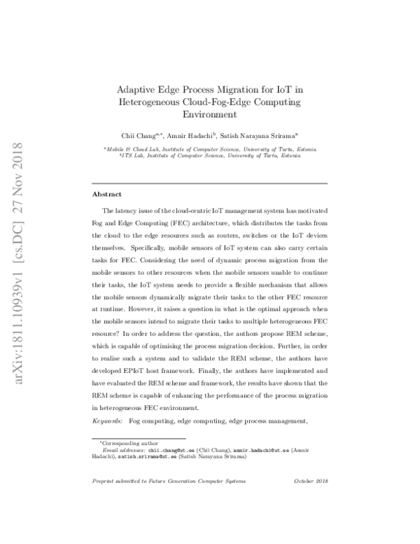 (PDF) Adaptive Edge Process Migration for IoT in Heterogeneous Cloud ...