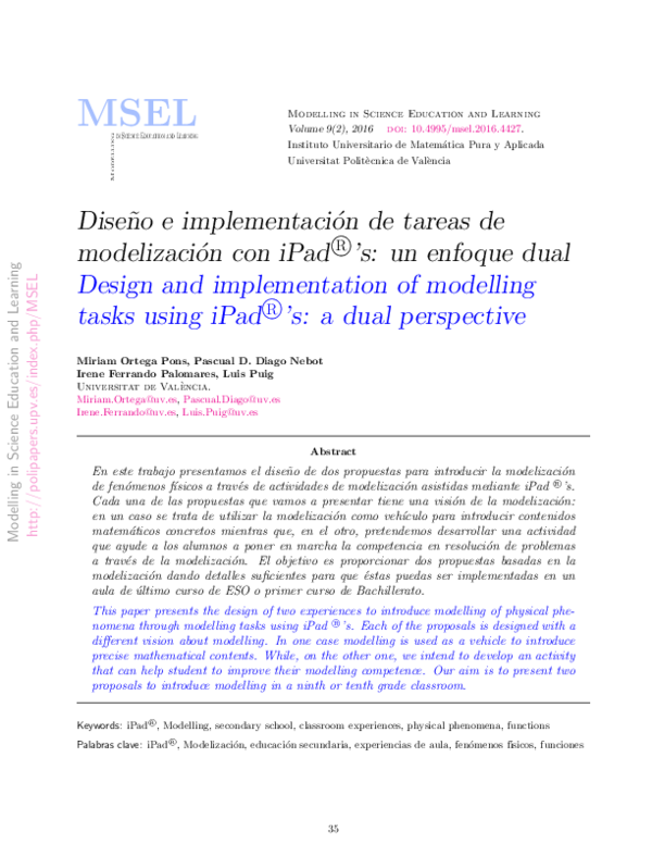 (PDF) Design and implementation of modelling tasks using iPad R 's: a ...