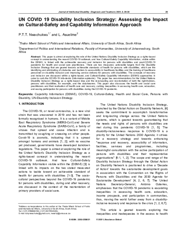(PDF) UN COVID 19 Disability Inclusion Strategy: Assessing the Impact ...