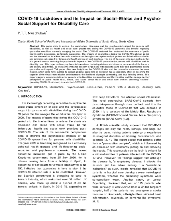 (PDF) COVID-19 Lockdown and its Impact on Social-Ethics and Psycho ...