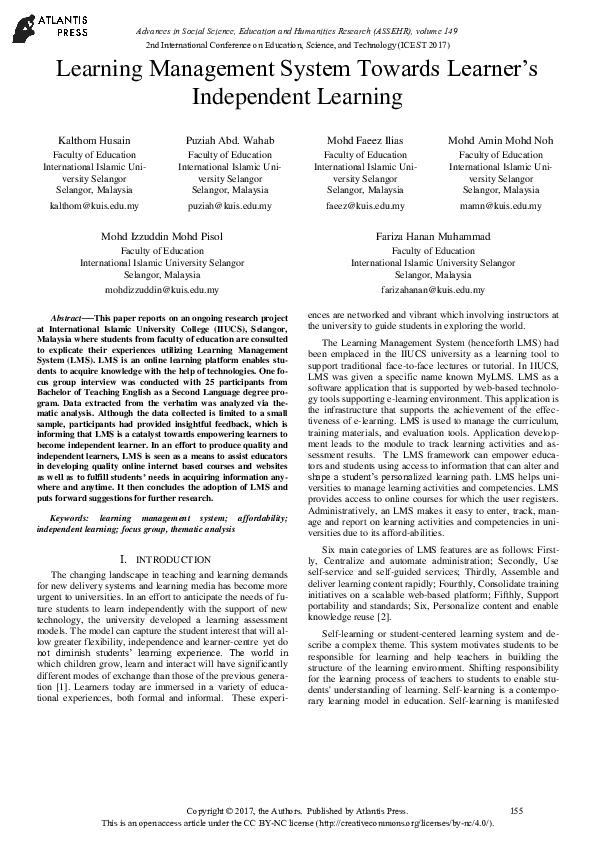 (PDF) Learning Management System Towards Learner's Independent Learning