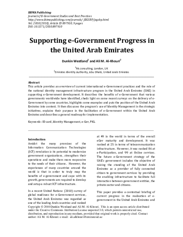 PDF) Supporting e-Government Progress in the United Arab Emirates