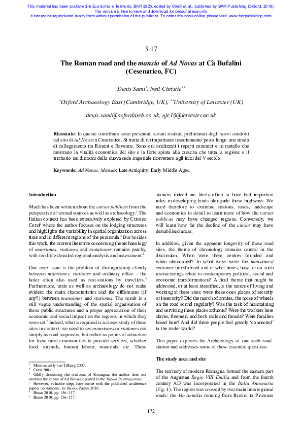 (PDF) Sami, D. and Christie, N. 2019, The Roman road and the mansio of ...