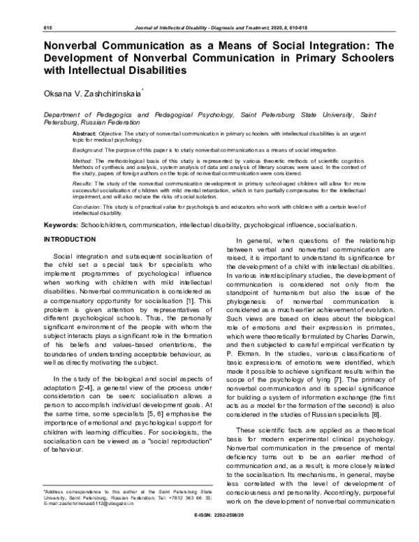 (PDF) Nonverbal Communication as a Means of Social Integration: The ...
