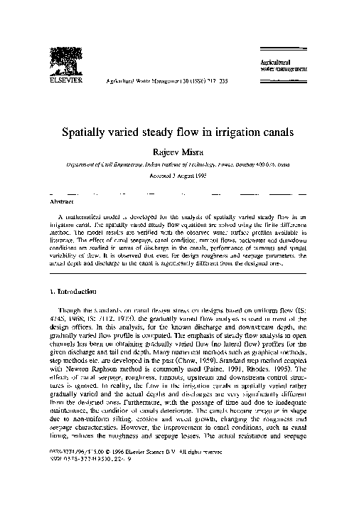 (PDF) Spatially varied steady flow in irrigation canals
