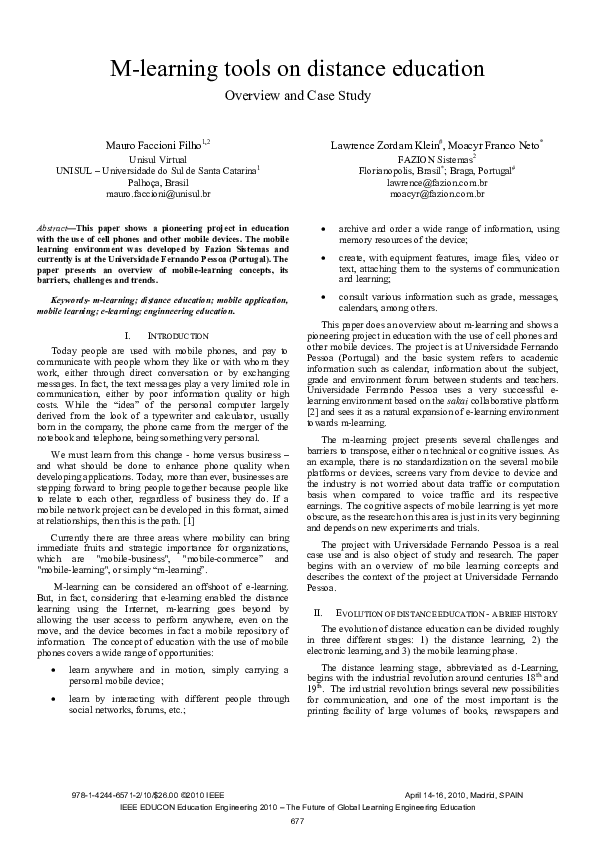 (PDF) Mlearning tools on distance education Overview and case study