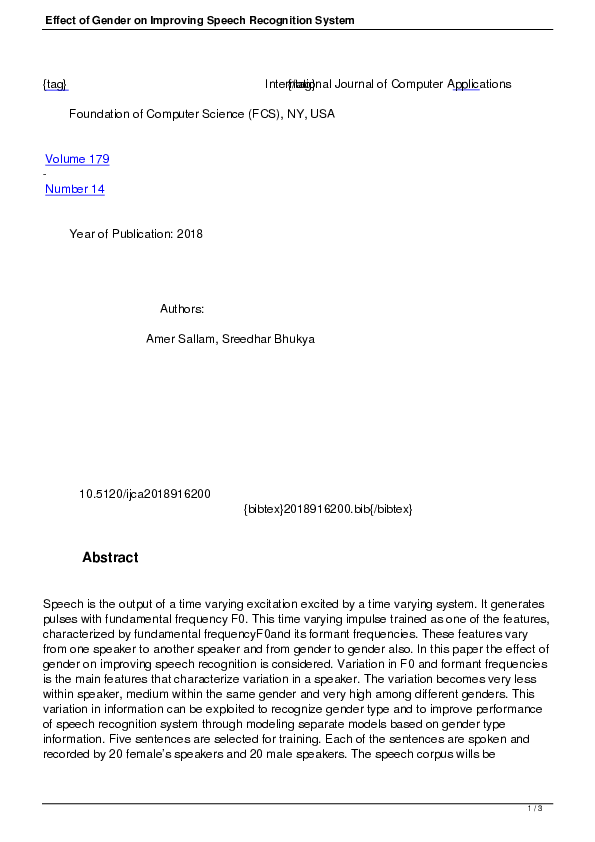 (PDF) Effect of Gender on Improving Speech Recognition System
