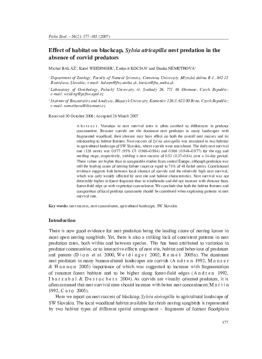 (PDF) Effect of habitat on Blackcap, Sylvia atricapilla nest predation ...