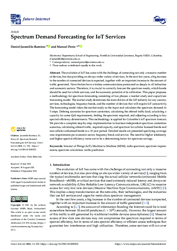 (PDF) Spectrum Demand Forecasting for IoT Services