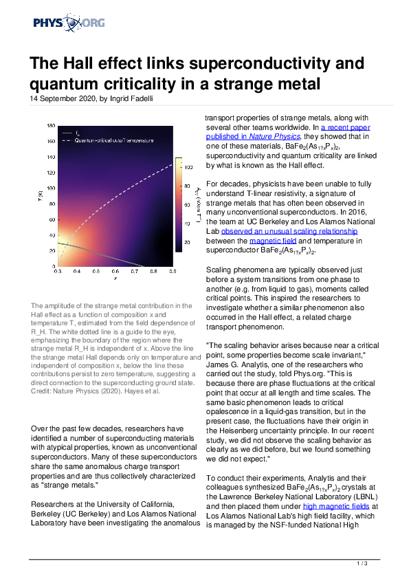 (PDF) The Hall effect links superconductivity and quantum criticality ...