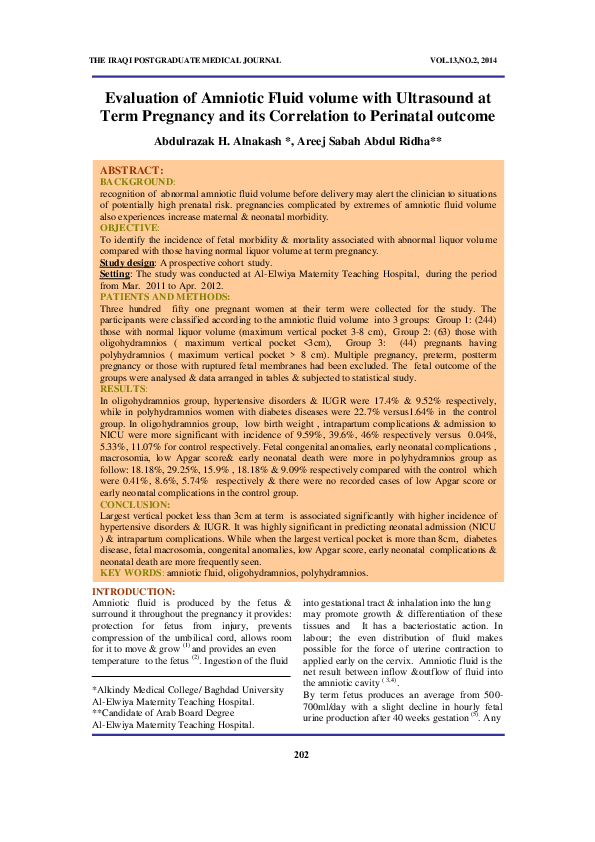 (PDF) Evaluation of Amniotic Fluid volume with Ultrasound at Term ...