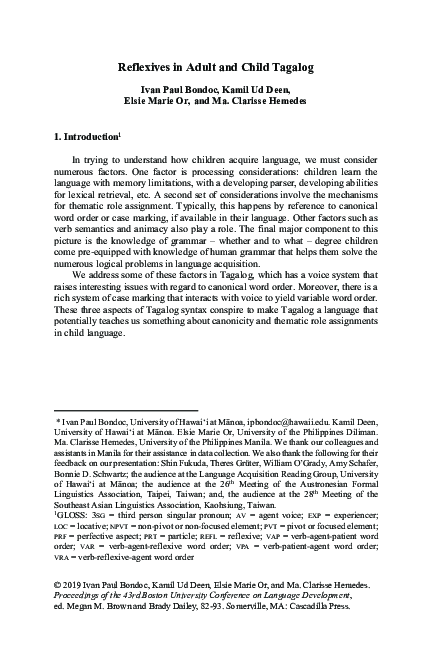 (PDF) Reflexives in Adult and Child Tagalog