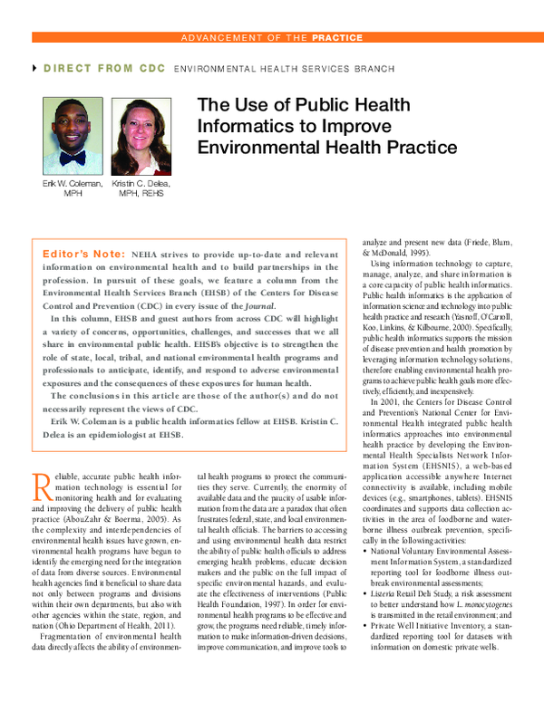(PDF) The use of public health informatics to improve environmental ...