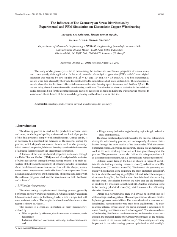(PDF) The influence of die geometry on stress distribution by ...