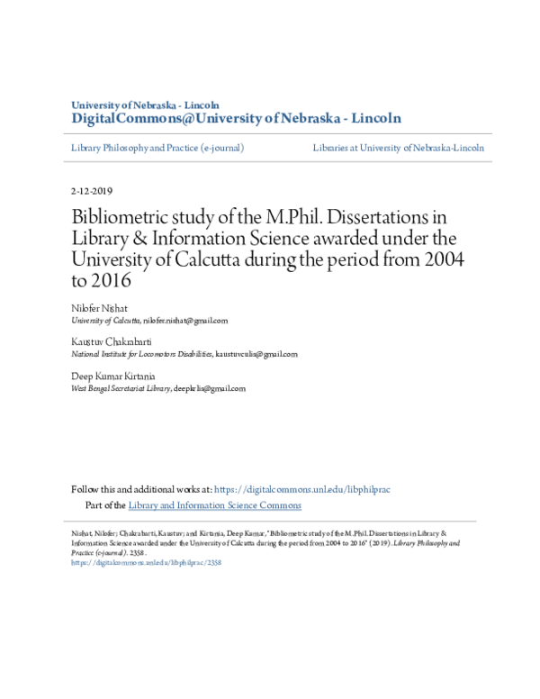 (PDF) Bibliometric Study of the M.Phil. Dissertations in Library ...