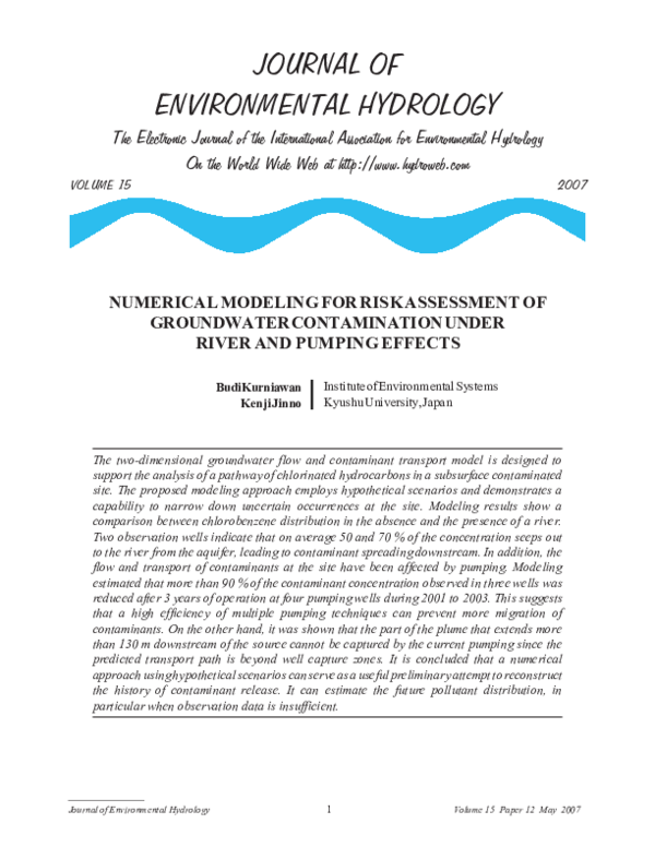 (PDF) Numerical Modeling for Risk Assessment of Groundwater ...