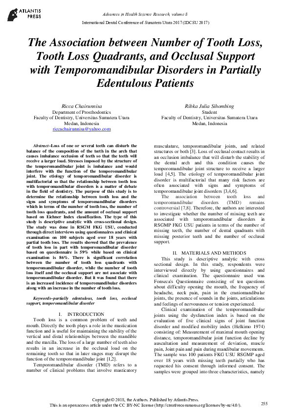 (PDF) The Association between Number of Tooth Loss, Tooth Loss ...