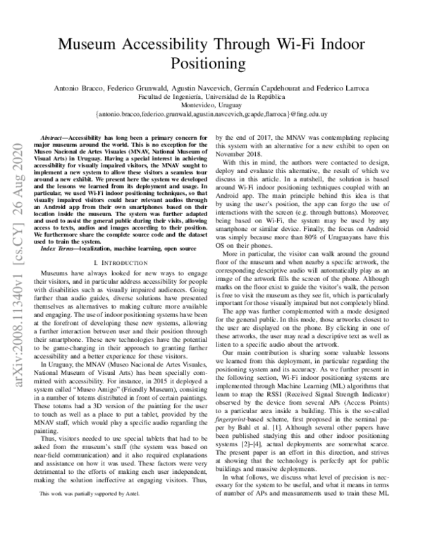 (PDF) Museum Accessibility Through Wi-Fi Indoor Positioning