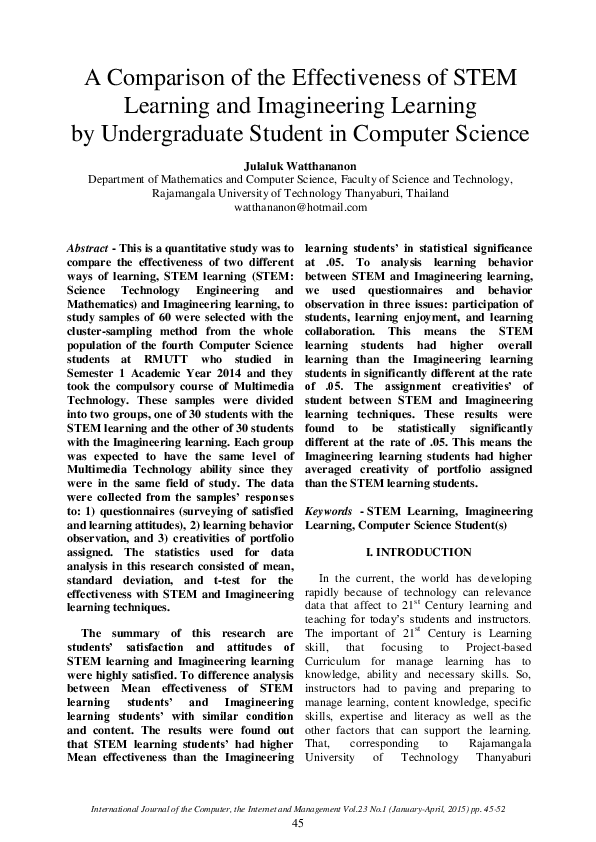 (PDF) A Comparison of the Effectiveness of STEM Learning and ...