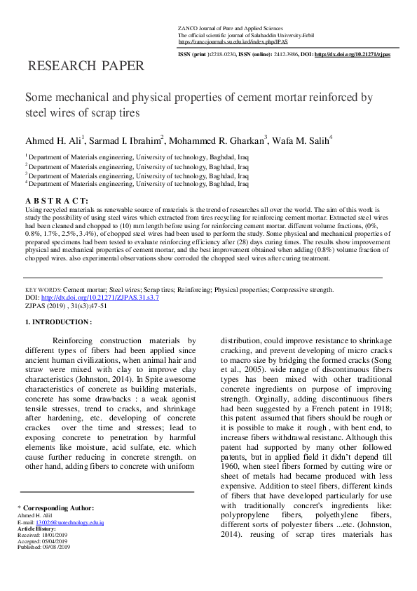 (PDF) Some mechanical and physical properties of cement mortar ...