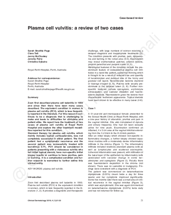  pdf plasma cell vulvitis a review of two cases