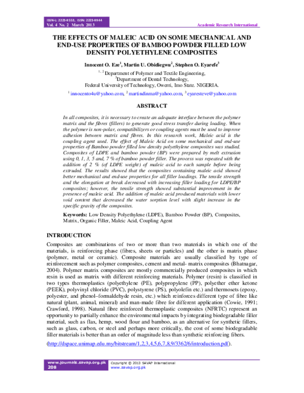 (PDF) The Effects of Maleic Acid on Some Mechanical and End-Use ...