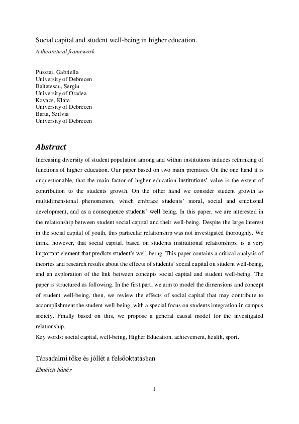 (PDF) Social Capital and Student Well-Being in Higher Education. A ...