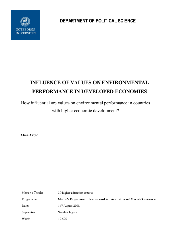 (PDF) INFLUENCE OF VALUES ON ENVIRONMENTAL PERFORMANCE IN DEVELOPED ...