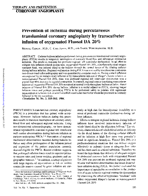 (PDF) Prevention of ischemia during percutaneous transluminal coronary ...