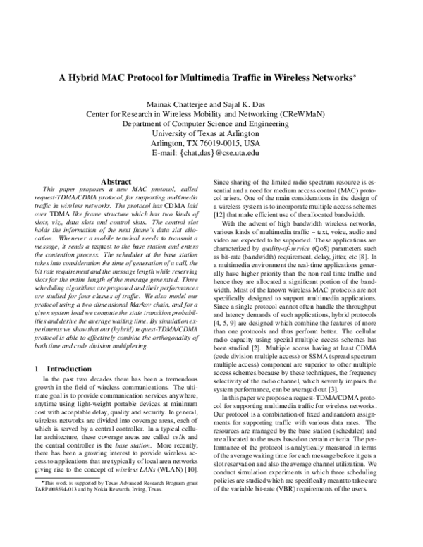 (PDF) A hybrid mac protocol for multimedia traffic in wireless networks