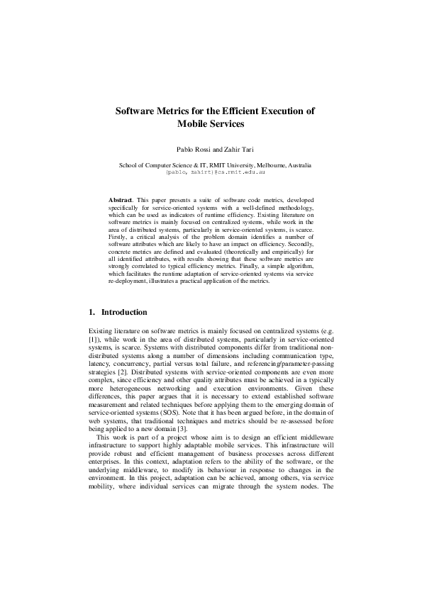 (PDF) Software metrics for the efficient execution of mobile services