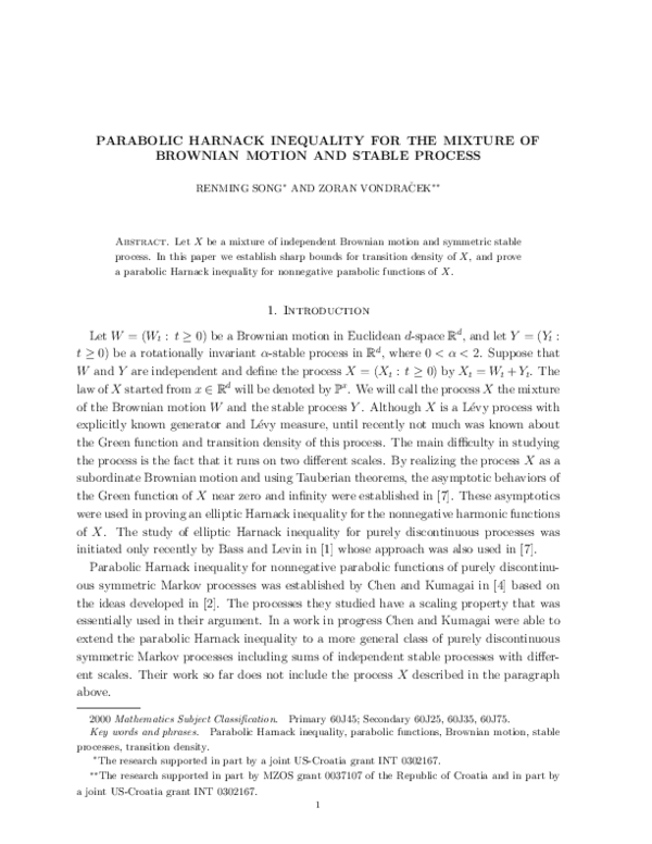 (PDF) Parabolic Harnack Inequality for the Mixture of Brownian Motion ...