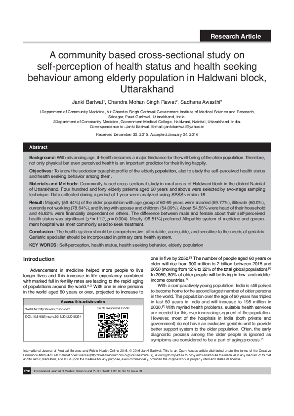 (PDF) A community based cross-sectional study on self-perception of ...