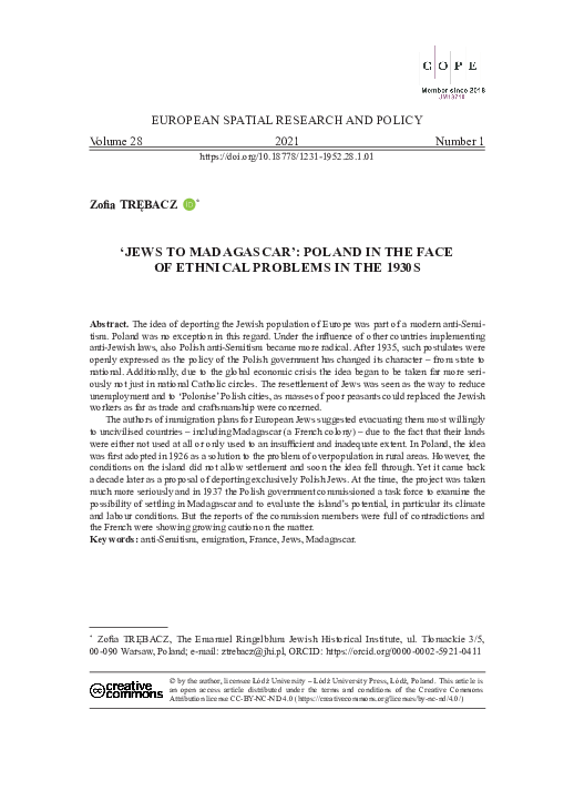 PDF) &lsquo;Jews to Madagascar&rsquo;: Poland in the face of ethnical problems 