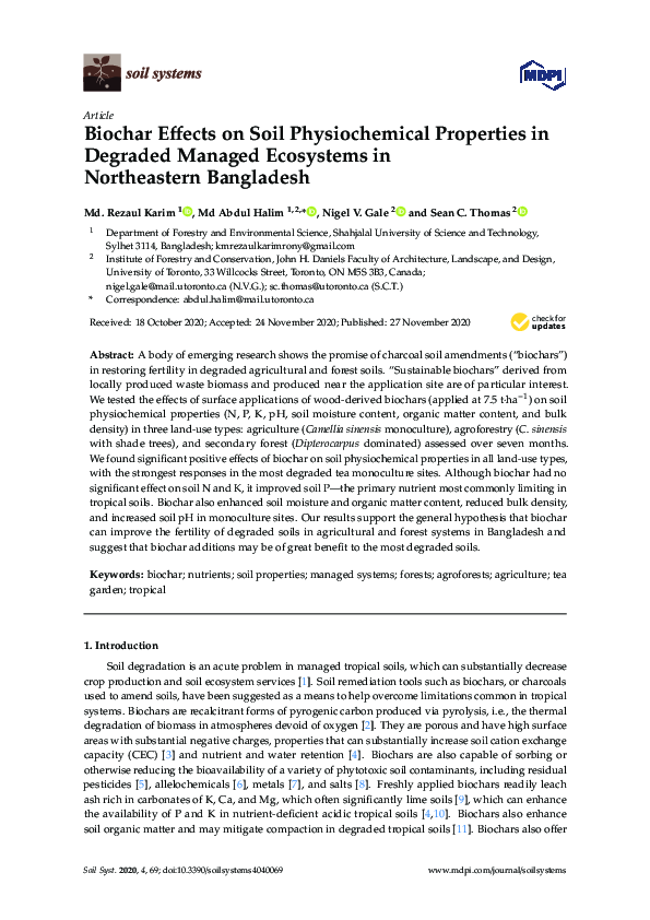 (PDF) Biochar Effects on Soil Physiochemical Properties in Degraded ...