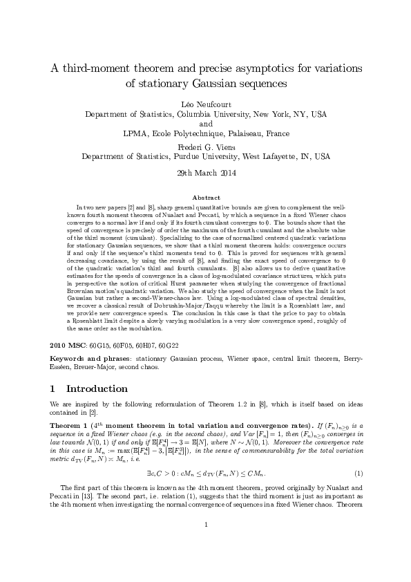 (PDF) A third# moment theorem and precise asymptotics for variations of ...