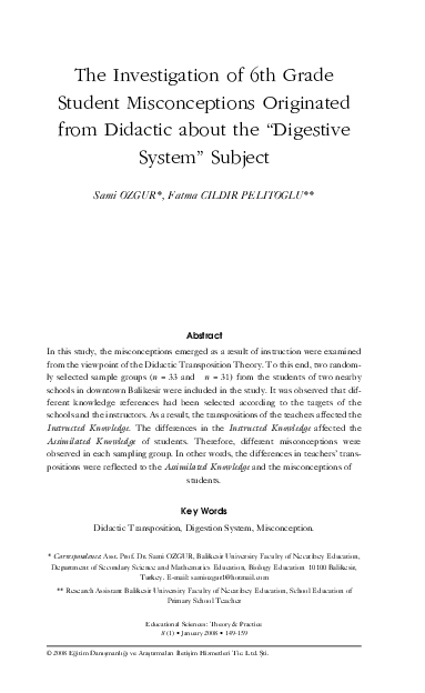 Pdf The Investigation Of 6th Grade Student Misconceptions Originated