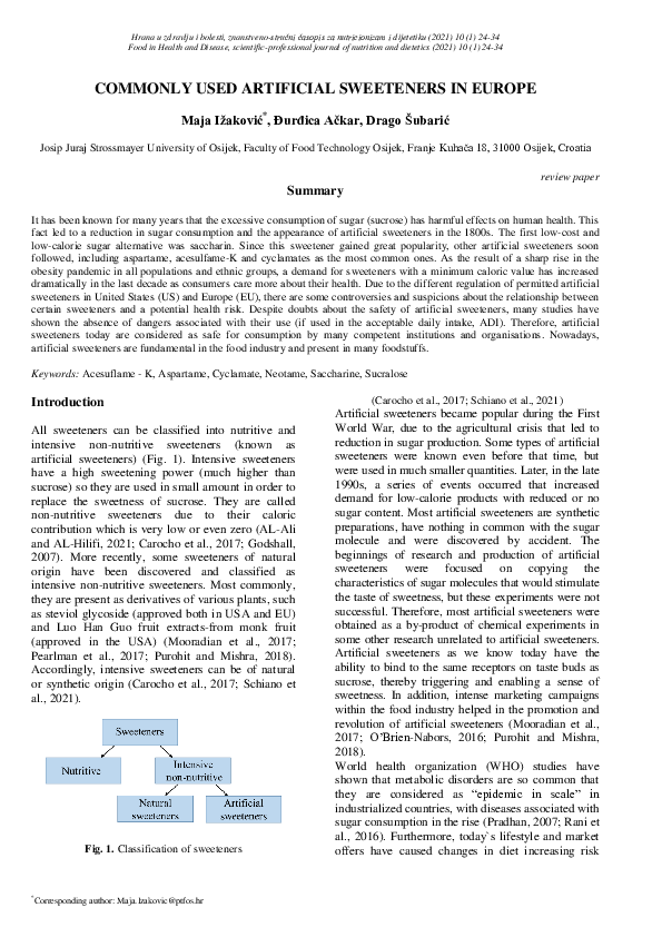 (PDF) Commonly Used Artificial Sweeteners in Europe Maja Ižaković