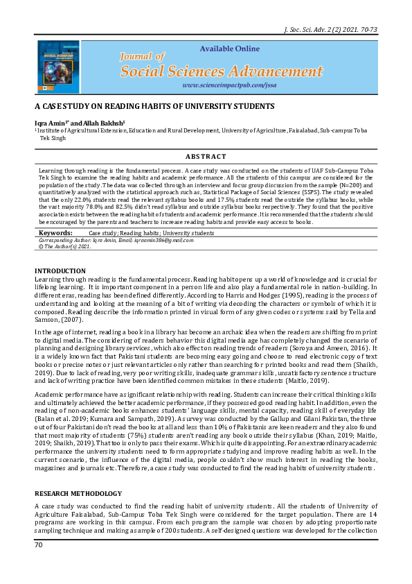 (PDF) A Case Study on reading habits of University students