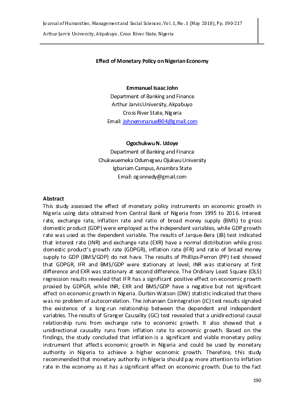 (PDF) Effect of Monetary Policy on Nigerian Economy
