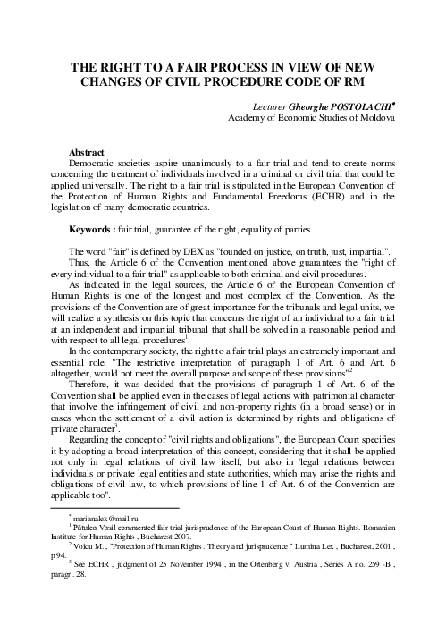 (PDF) The Right to a Fair Process in View of New Changes of Civil ...
